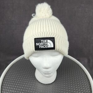 The North Face Logo Box Pom Beanie Hat One Size White Knit Unisex Winter